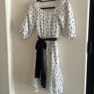 Women’s white and black polkadot dress from White House Black market